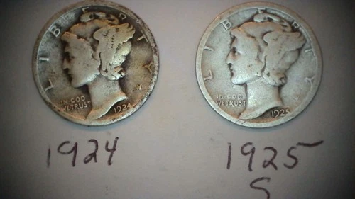 1924 and 1925  S  Mercury Dimes ~ GOOD DETAILS~ 90% Silver