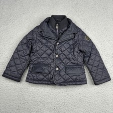 Armani Junior Boys Quilted Jacket 2A Black Snap Zip Coat Logo Designer
