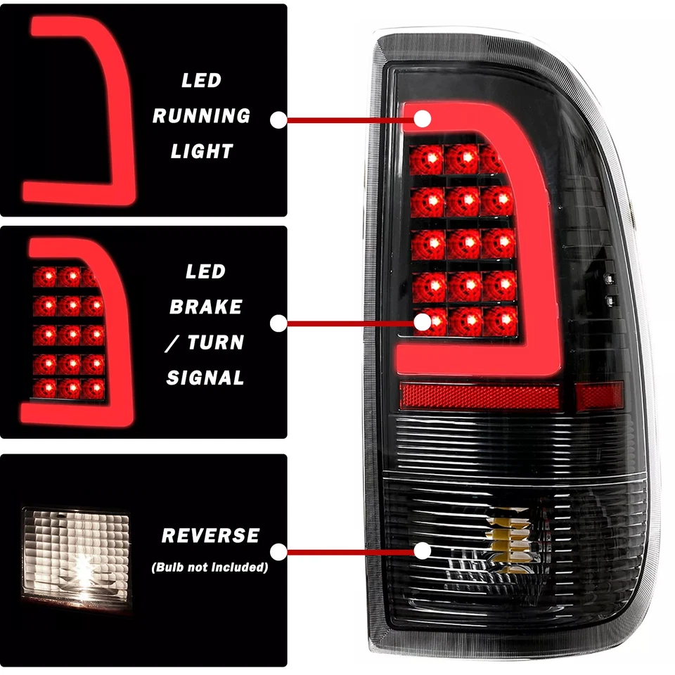 Tail Lights for 1997-2003 Ford F150 99-07 F250 F350 Black LED Tube Brake Lamps Foto 2 de 4