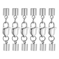 6Er-Set Lederendkappen 4,5Mm Mit Karabinerhaken FüR Schmuck, Silber