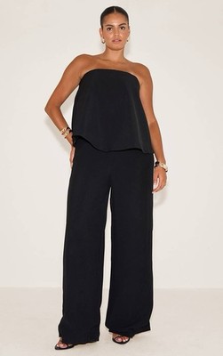 Pretty Little Thing Plus Black Structured Peplum Straight Leg Jumpsuit Sz 18 NWT