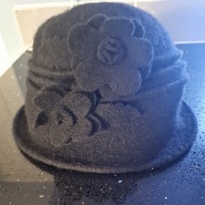 Womens Cloche Hat 100% Wool Retro Vintage 1920s Look Hats In Black.