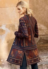 Peruvian Connection Long Line Cardigan Earth Tones Large