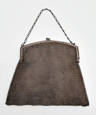 Mesh Purse Chain Mail Silver Floral Frame Bag Kiss Clasp Art Deco Flapper Vintag