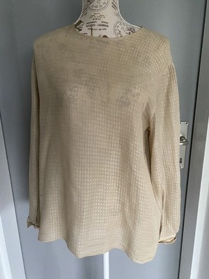 Vintage Giorgio Armani Black Label Blouse Top IT 44 Beige Textured Made in Italy