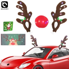 LED Car Reindeer Antler & Nose Set Christmas SUV Auto Decorations with Lights
