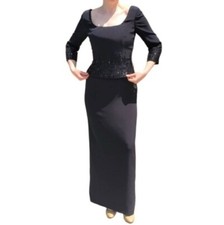 Vintage Black Alfred Angelo Beaded 3/4 Sleeve Mother of the Bride Gown Size 6