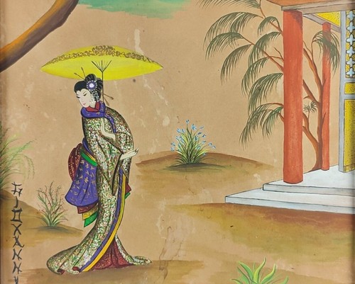 Antique Original Japanese Watercolor and Tempera on Paper - FREE SHIPPING