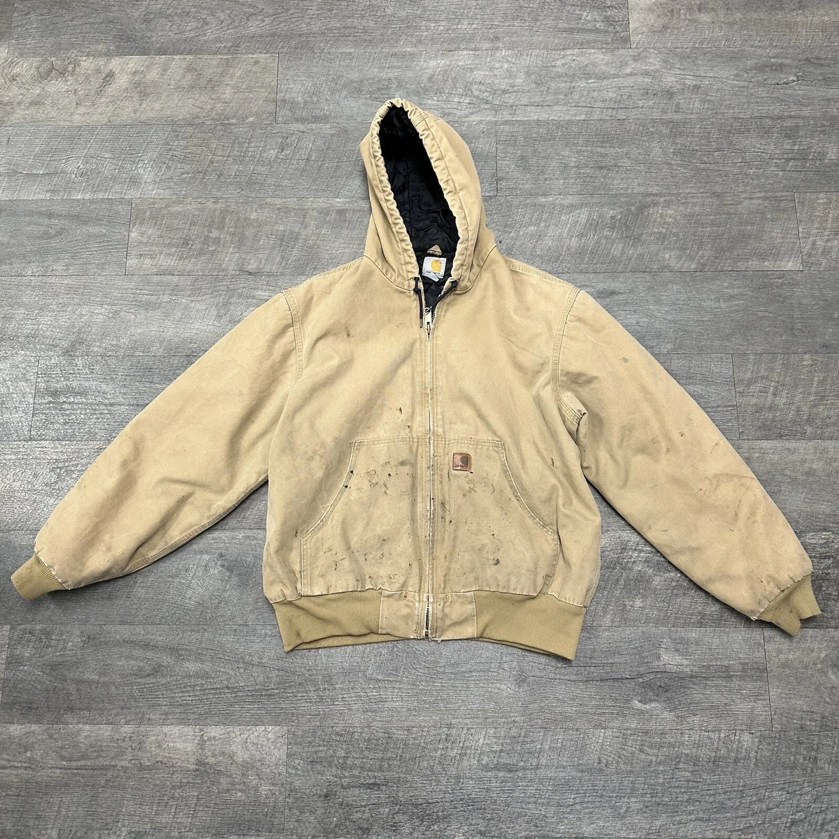 Carhartt J280 CML Large Canvas Work Jacket Coat Hooded Quilted Lining Black