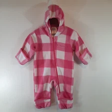Columbia Baby Girl Fleece Bunting Size 6 Months Pink White Plaid Snowsuit Infant
