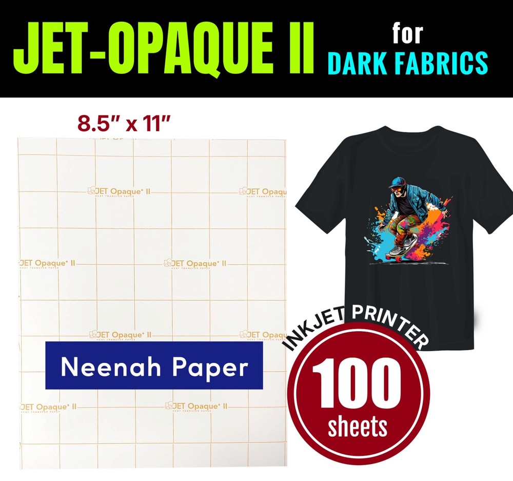 Jet Opaque II Dark Fabric Heat Transfer Paper for Inkjet Printers 8.5x11 100 Sheets  
