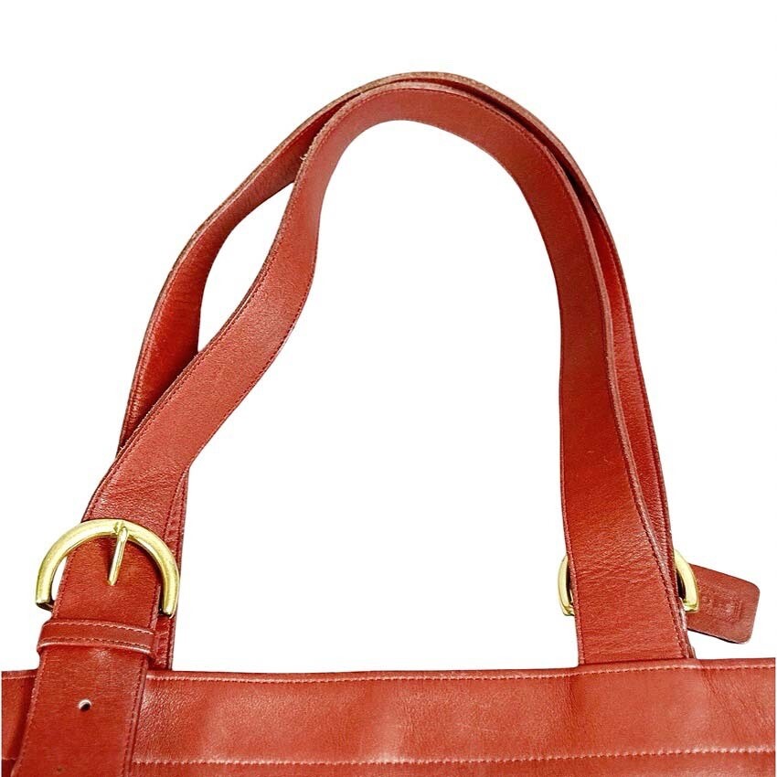 Vintage COACH Old Coach All Leather Tote Handbag 4140 Red Ladies