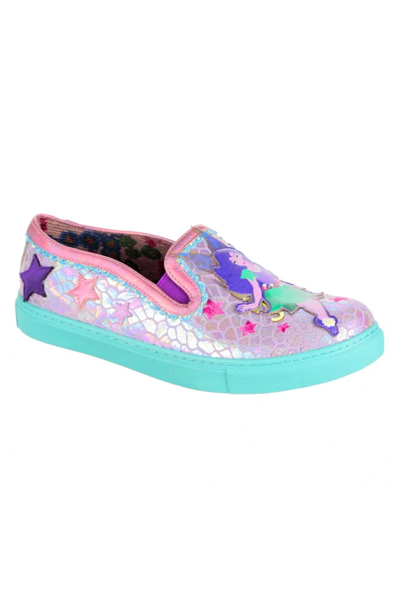 Irregular Choice Whimsical Wish Womens Flat Shoes Pink Green Pastel