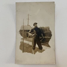 Antique Real Photograph Postcard RPPC Young Man Early Baseball Player Glove SC