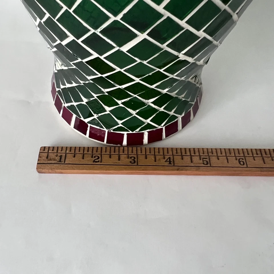 Christmas Stained Glass Candle Hurricane Red Green Mosaic 11" - Image 3 of 4