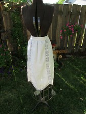 Vintage / Antique Long Off White Cotton Half Apron with Crocheted Inserts