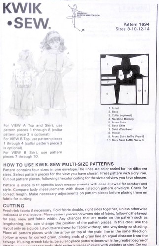 Kwik Sew Sewing Pattern 1694 Skirt Top Girls Size 8-14 Button Front Variations - Picture 3 of 4