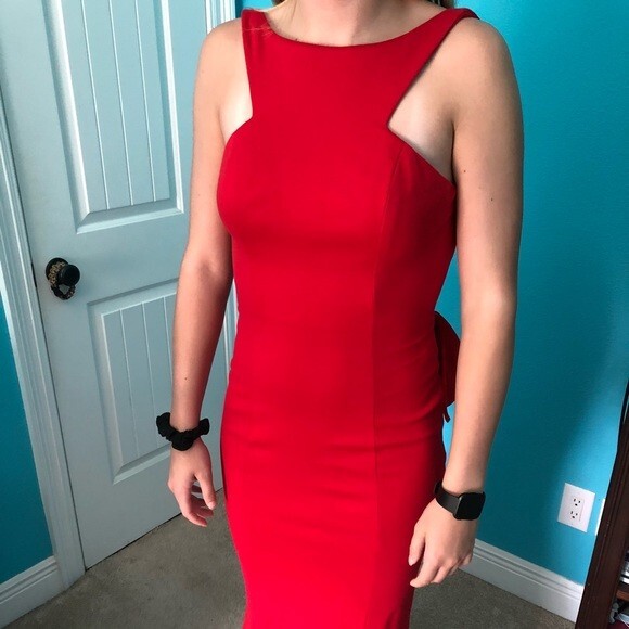 Jovani Red Halter Backless Ruffle Jersey Mermaid Dress New with Tags Size 6  | eBay