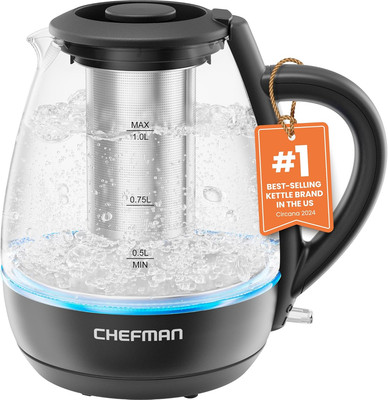 Chefman Electric Kettle with Tea Infuser, 1L 1500W, Removable Lid for Easy Clean