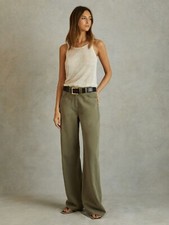  225 REISS Colorado Garment Dyed Wide Leg Trousers  Khaki  UK 12R / US 8