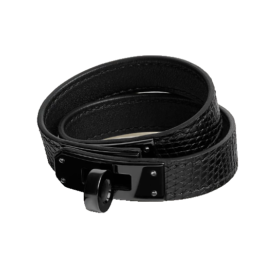 Hermès SO BLACK Kelly Double Tour Lizard Bracelet T3 – Noir Lizard
