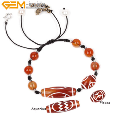 Couple Zodiac Sign Natural Red Agate Beaded Braided Bracelet Birthday Gift Idea