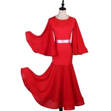 Latin Ballroom Dance Dress Modern Salsa Waltz Standard Long Dress F516 Red Black