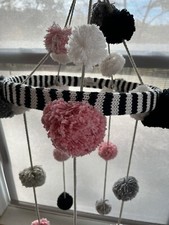 Blabla Kids Knit Pom Pom Mobile Measurements Included- Chevron  Pink/Grey