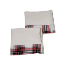 Set Of 2 White Flannel Pillowcases W/ Red, Black White Flannel Trim. 20x32