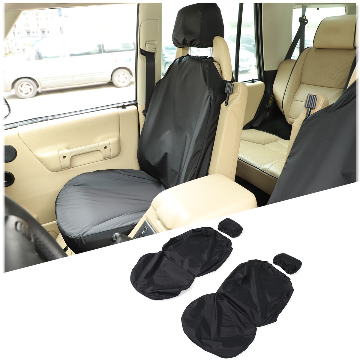 2PCS Black Front Seat Car Seat Cover For Land Rover Discovery 1998-2004