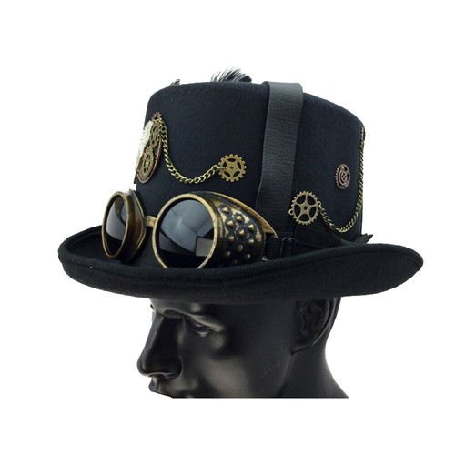 Stoker Leather Top Hat with Feather, Black - Steampunk  display picture 1