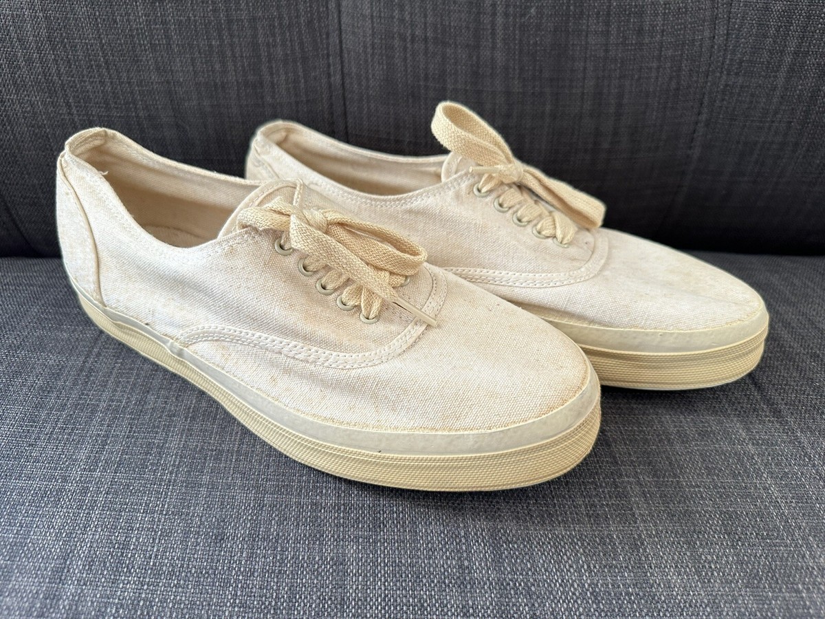 Vintage 1960s 1970s Cole Haan Mens M White Canvas Sneakers Tennis Shoes