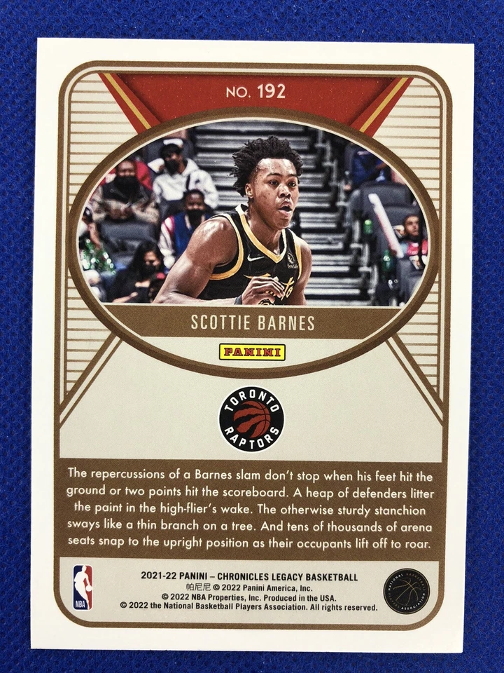 2021-22#192 Scottie Barnes Panini Chronicles Legacy Basketball Red Parallel RC - Image 2 of 2