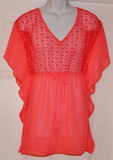 Miken Crochet Tunic Cover Up Sheer Sz M Ginger K4 