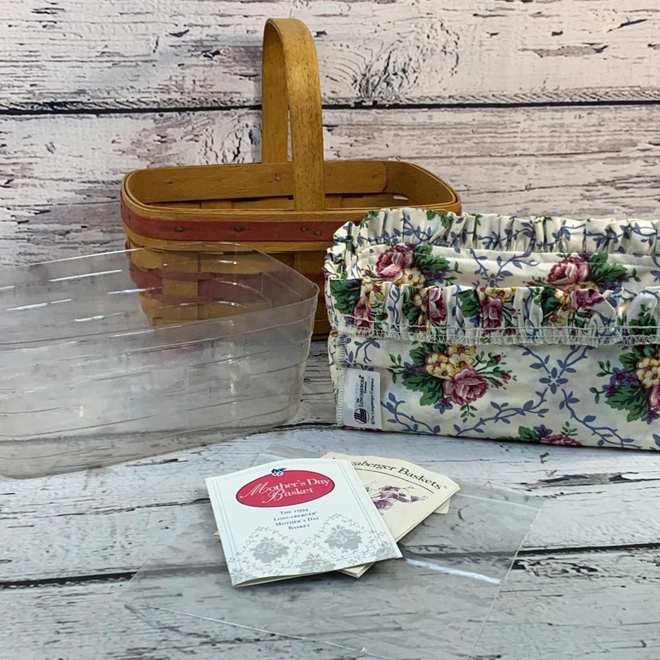 Longaberger 1994 Mother's Day Basket Handwoven Floral Liner Collectible Signed - Image 2 of 4