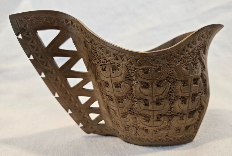 Vintage Yugoslavian Folk Art Cup (Slovenia) 1960 Wooden Wedding Cup Hand Carved