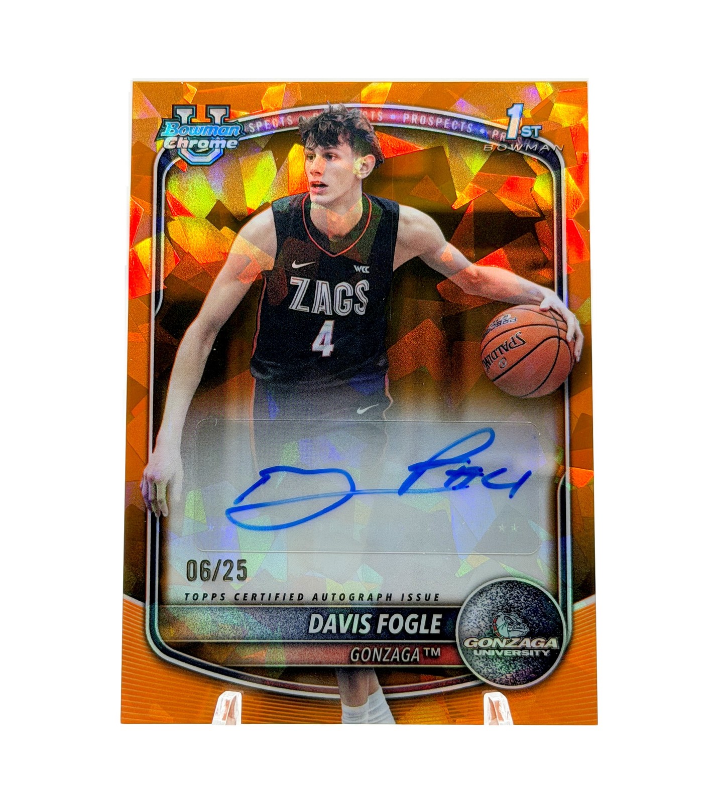 DAVIS FOGLE 2025-26 Bowman Chrome Sapphire 1st Orange Auto /25 Gonzaga #CPA-DF