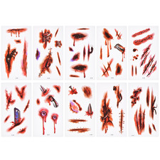 10pcs Fake Water Tattoo Scar/Real Blood Scars/Wound Stickers Halloween Party N