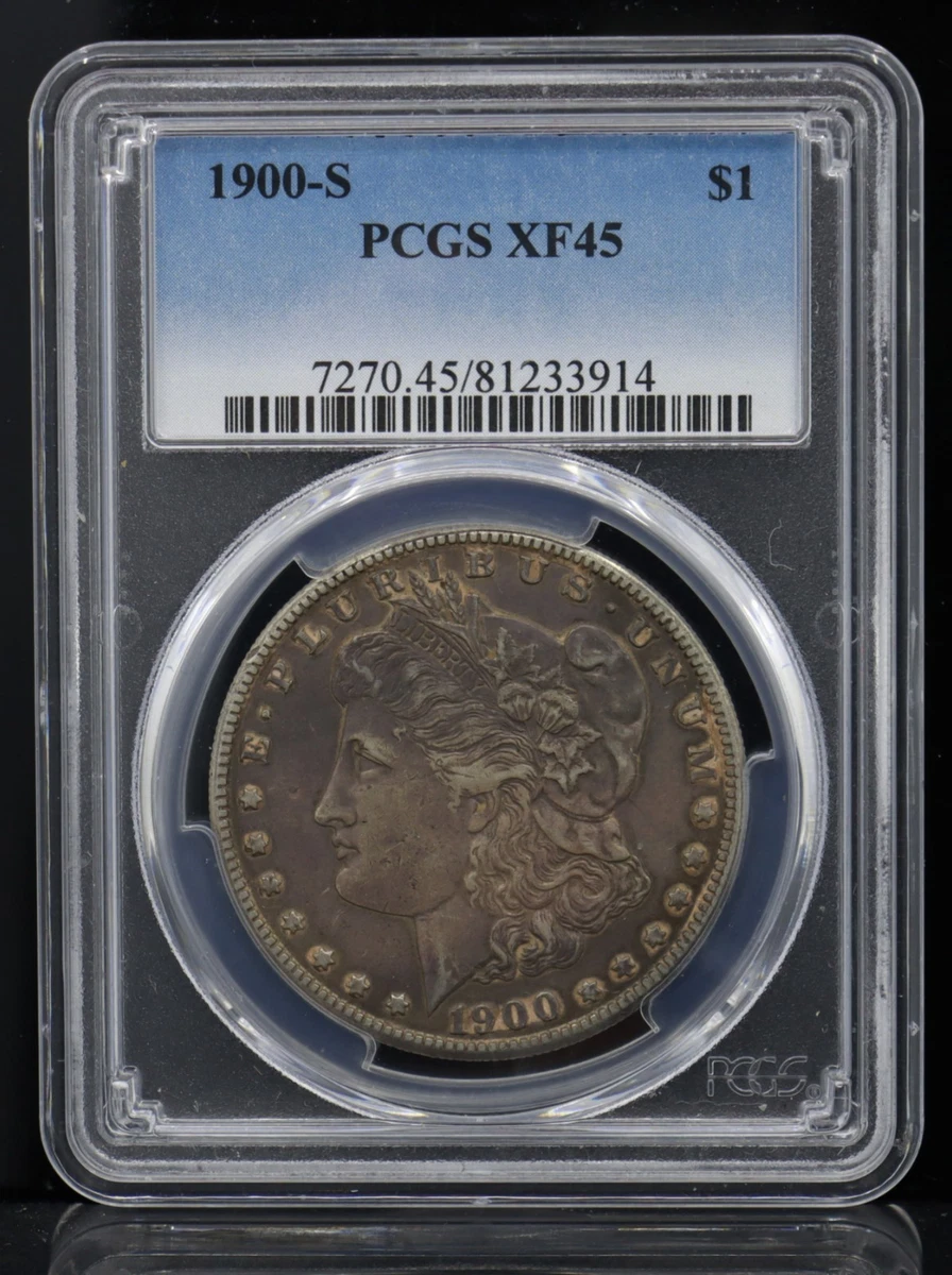 PCGS Certified XF 45 Graded 1900 Year Morgan US Dollars (1878-1921