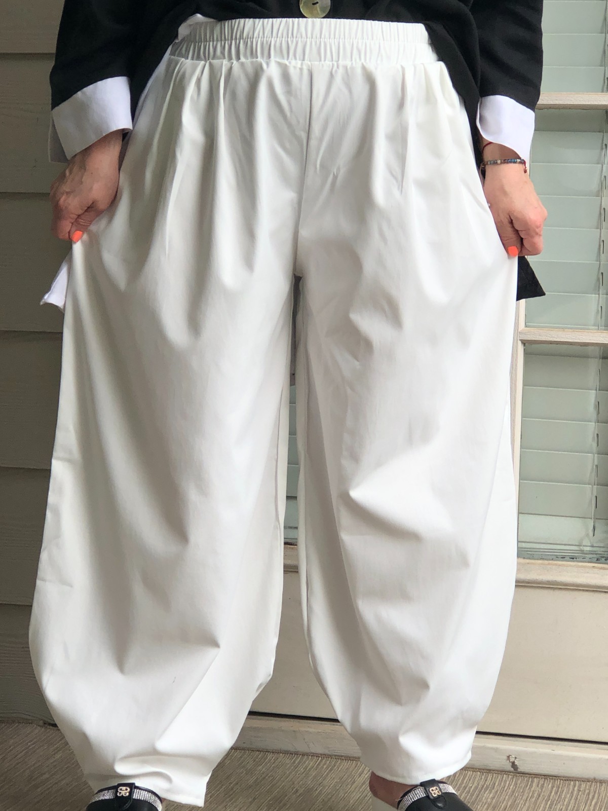 Bohemian Lagenlook Oversized White Bubble Harem Pants One Size