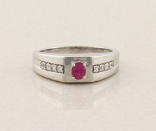 Men's Sterling Silver Natural Ruby White Zircon Ring Size 12 1/4