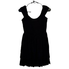 AE American Eagle Women’s Smocked Puff Sleeve Ruffle Mini Dress Black Size Small