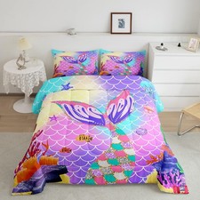 Mermaid Decor Girls Bedding Full Size,Mermaid Comforter Set Nautical Sea Anim...