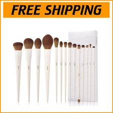 Light Grey 14 Piece Makeup Brush Kit - Vegan  Cruelty-Free for Pro Application