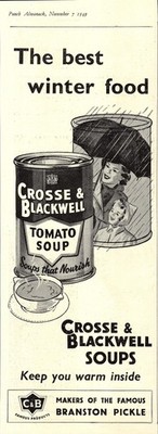 1949 Werbung für CROSSE & BLACKWELL Tomatensuppe in Dosen Originaldruck Anzeige Ephemera