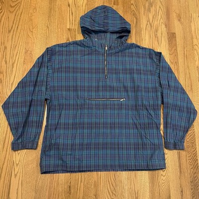 Vintage Gap Warehouse Blue Plaid Anorak Hoodie Jacket Men s Large Cotton Vtg