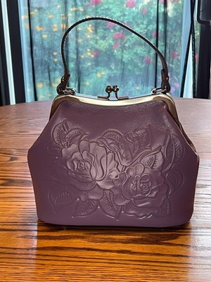 Patricia Nash AMETHYST Rose Tooled Leather Laureana Frame Satchel w/TAGS