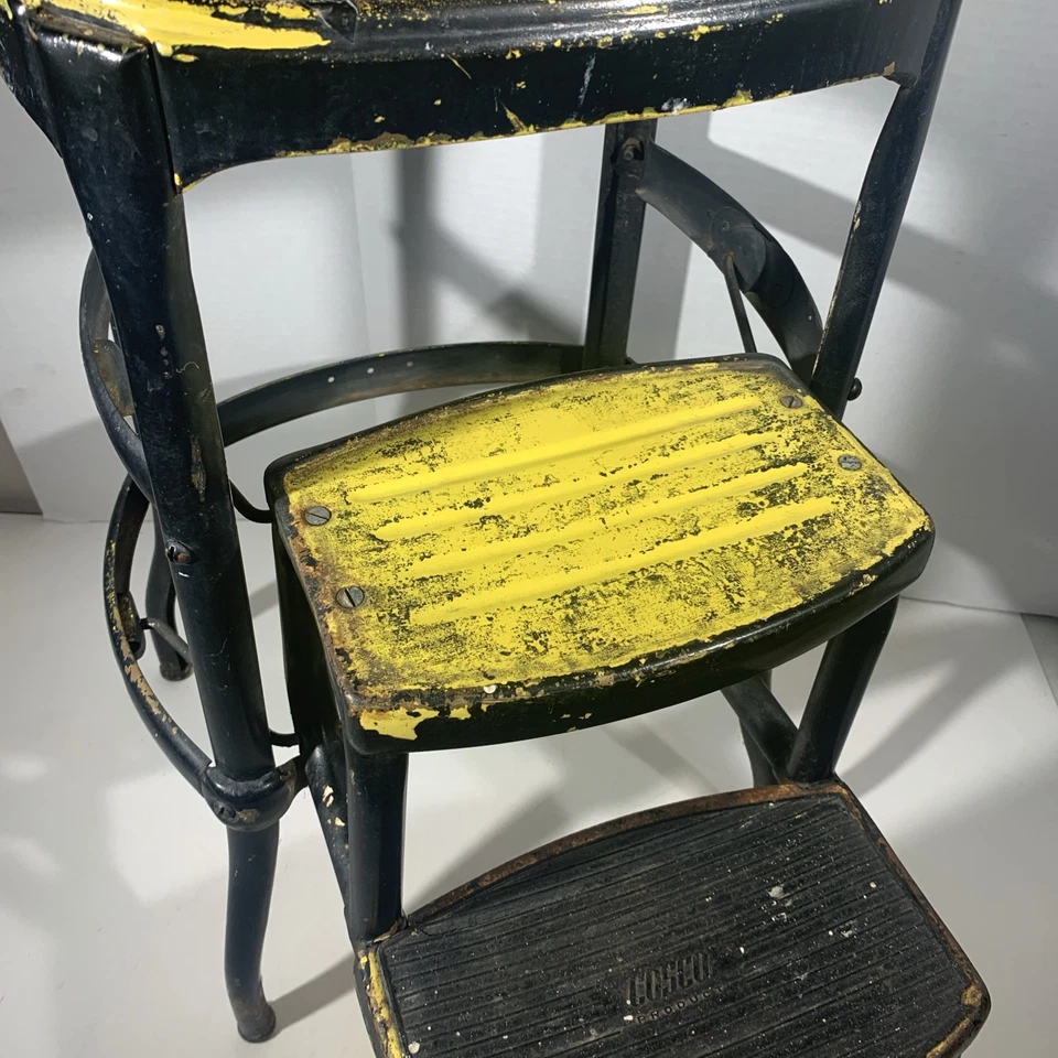 Taburete extraíble vintage Cosco de metal negro amarillo decoración de cocina de granja Foto 3 de 4