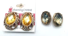 Gorgeous Charming Charlie & Chicos Yellow Stone Rhinestone Clip On Earrings