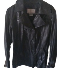 Nine West - Women's VTG Black 100% Leather Double Breasted Jacket. Size Small
